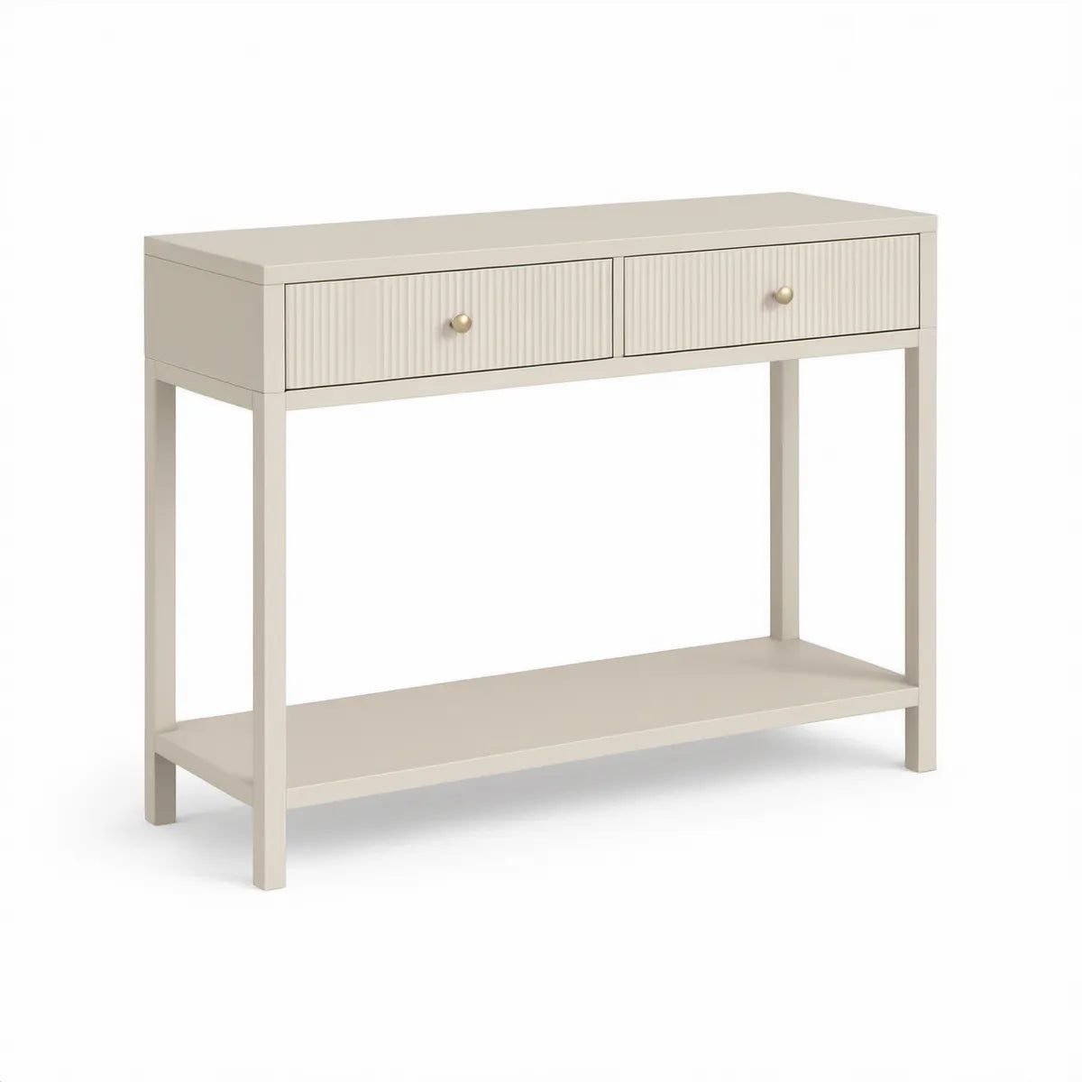Konsolentisch mit 2 Schubladen und Ablage, 100 x 35 x 80 cm, Creme/Gold