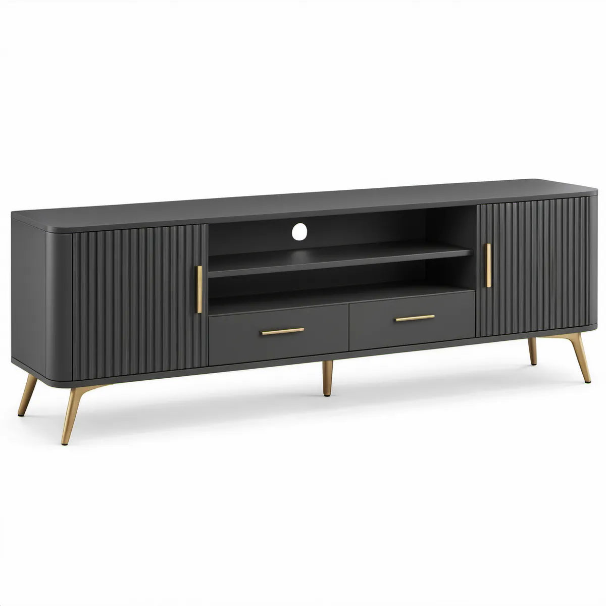 Rechteckiges TV-Lowboard aus MDF und Stahl in Schwarz/Gold, 160 x 40 x 55 cm