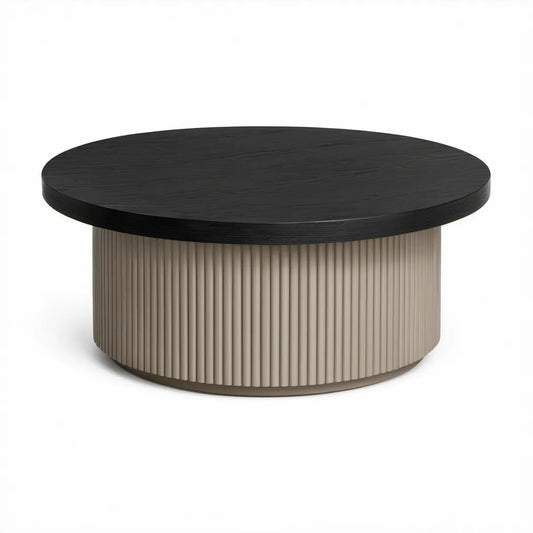 Runder Couchtisch Ø 100 x 40 cm aus MDF in Schwarz und Taupe