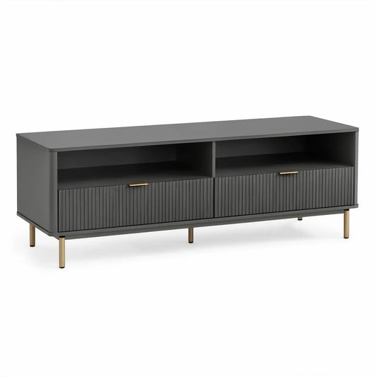 TV-Lowboard 160 x 40 x 55 cm aus MDF in Anthrazit mit goldfarbenen Stahlfüssen