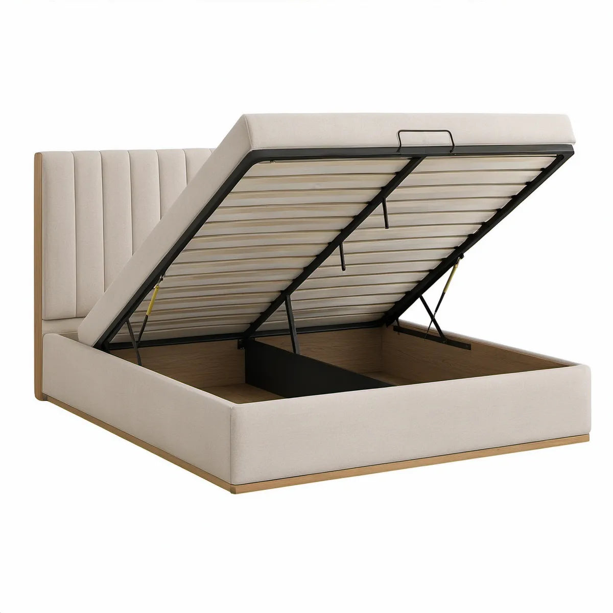 Stauraumbett 160 × 200 cm mit hydraulischem Lattenrost und Polyesterbezug in Beige