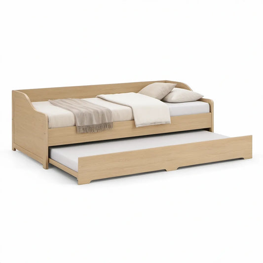 Tagesbett mit Ausziehbett, 90 x 190 cm, Eichenoptik Natur, 198 x 98 x 80 cm