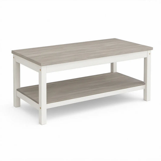 Rechteckiger Couchtisch 100 x 50 x 45 cm mit Ablage, Weiss/Grau