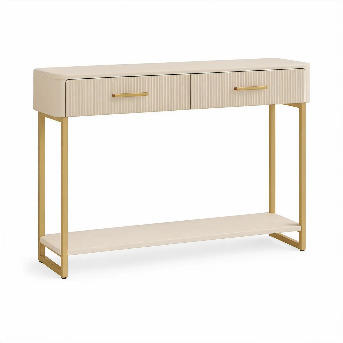 Konsolentisch mit 2 Schubladen und Ablage, 120 x 35 x 80 cm, Creme/Gold
