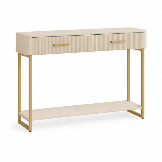 Konsolentisch mit 2 Schubladen und Ablage, 120 x 35 x 80 cm, Creme/Gold