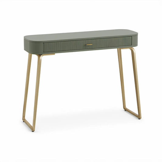 Konsolentisch mit geriffelter Schublade, Olivgrün/Gold, 100 x 35 x 80 cm